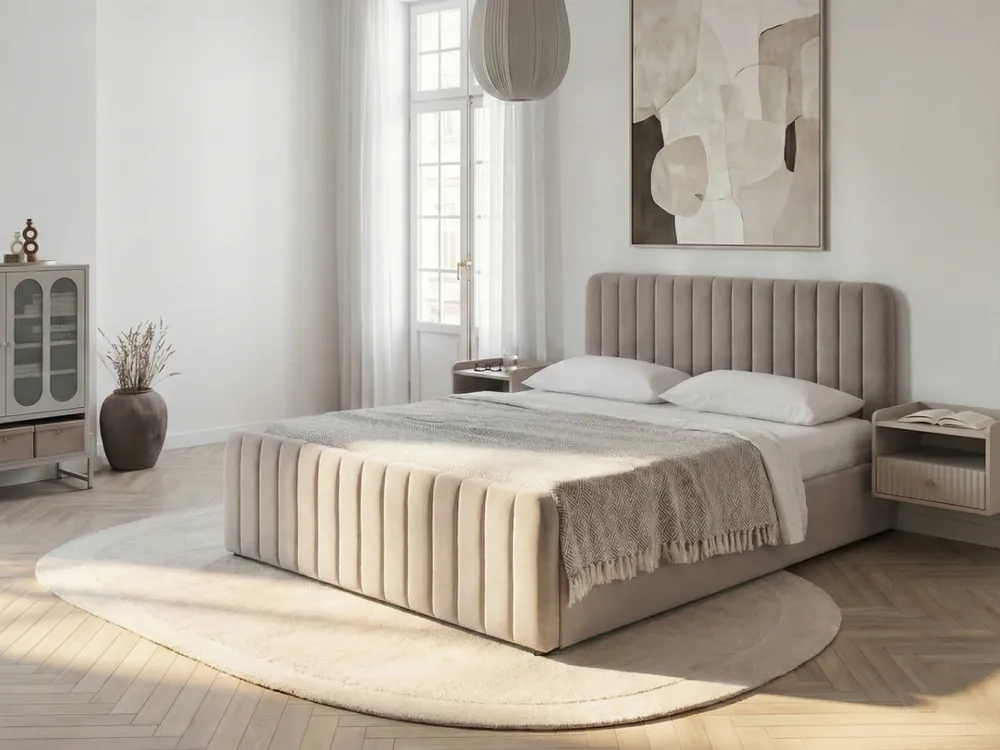 Bett mit Stauraum LUNAN Taupe 140 x 200 cm