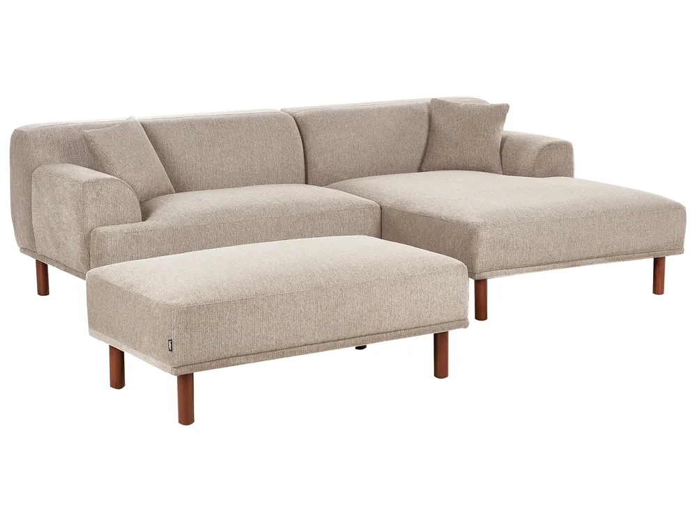Ecksofa 3-Sitzer HOLT mit Ottomane Stoff Taupe linksseitig_959242