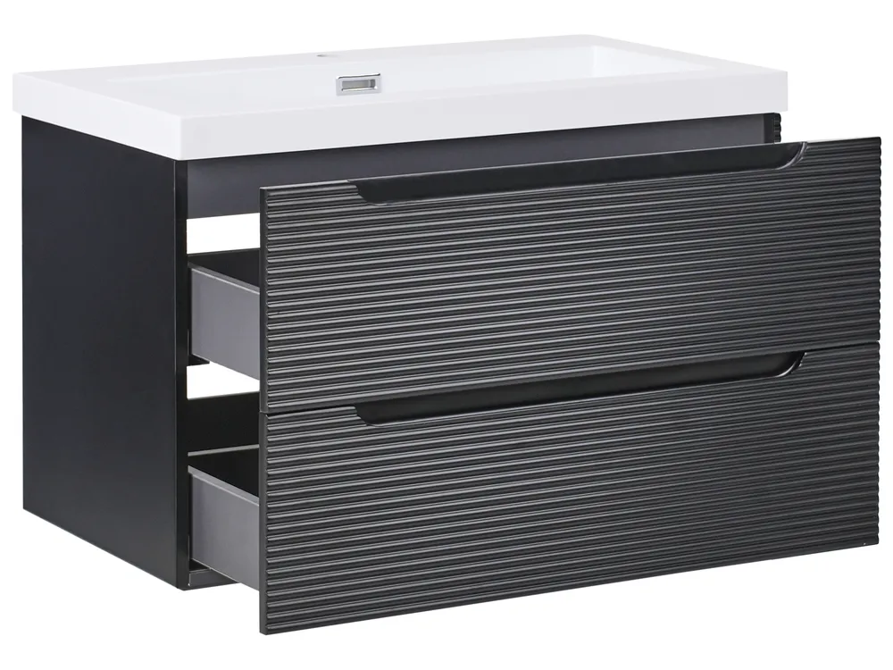 Wandmontierter Waschbeckenunterschrank mit Waschbecken MAKANA Schwarz_1010047