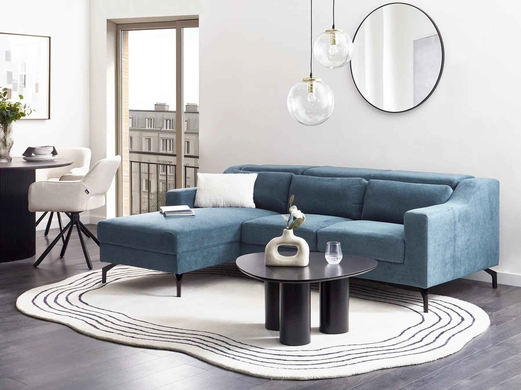 Ecksofa 4-Sitzer GLOSLI Chenillegewebe Blau rechtsseitig_915425