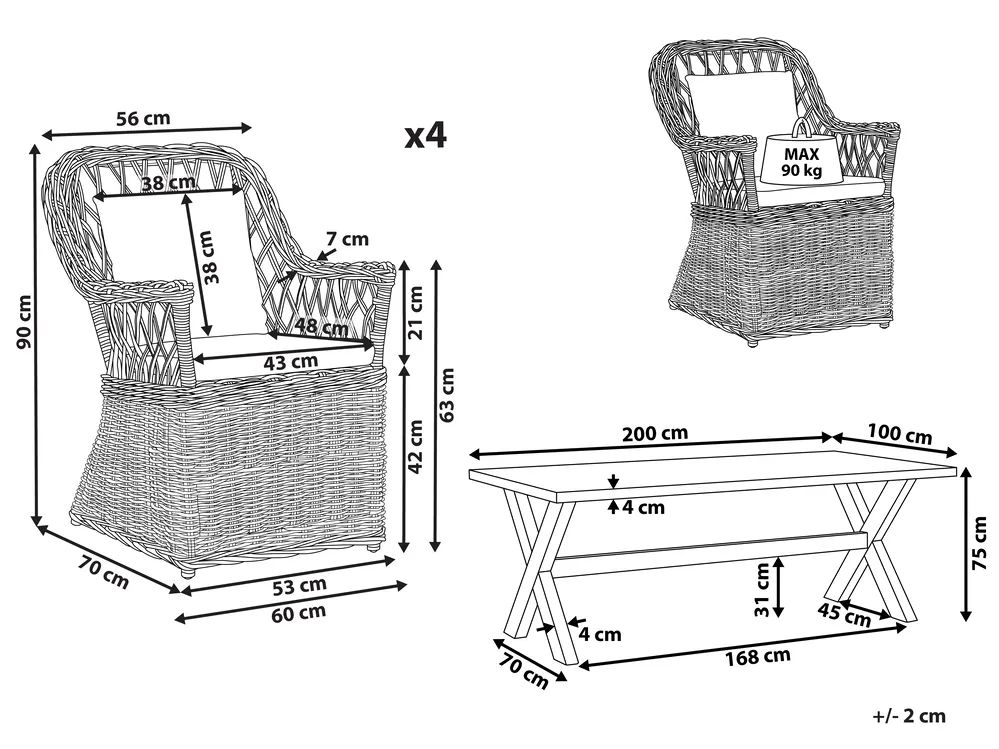 Gartenmöbel Set 4-Sitzer MAROS/OLBIA inkl. Kissen Beton Hellbraun_824151