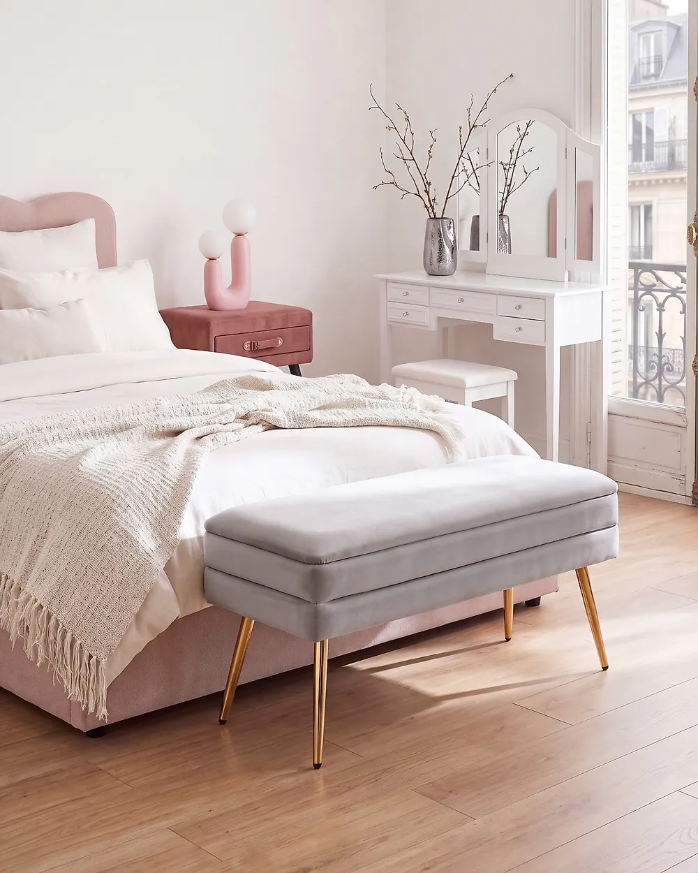 Banc de rangement rembourré DURHAM Velours Gris_1194804