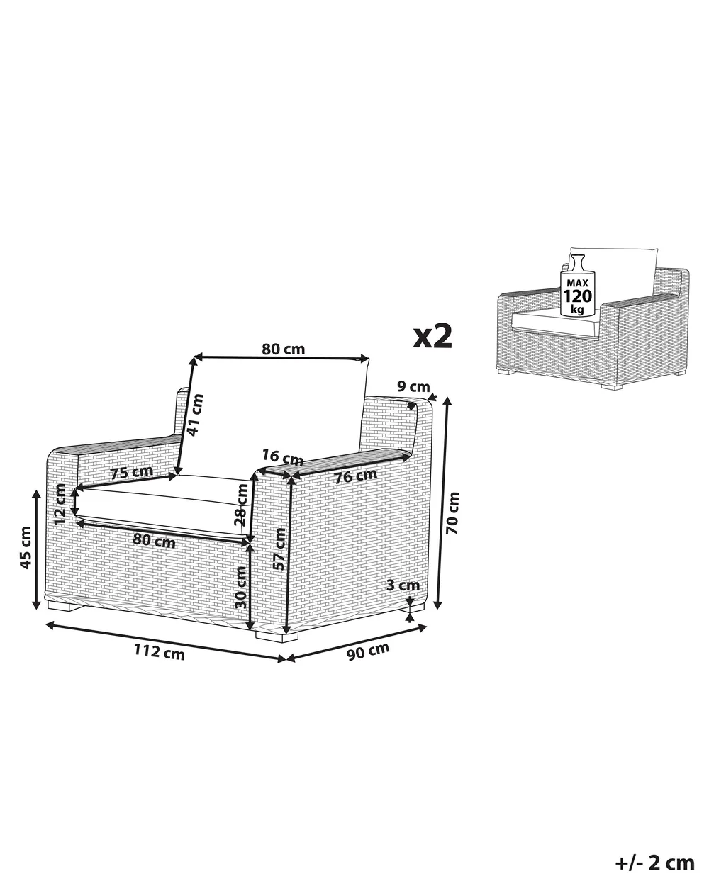 Gartensessel 2er Set ARDEA Rattan Hellbraun_796487