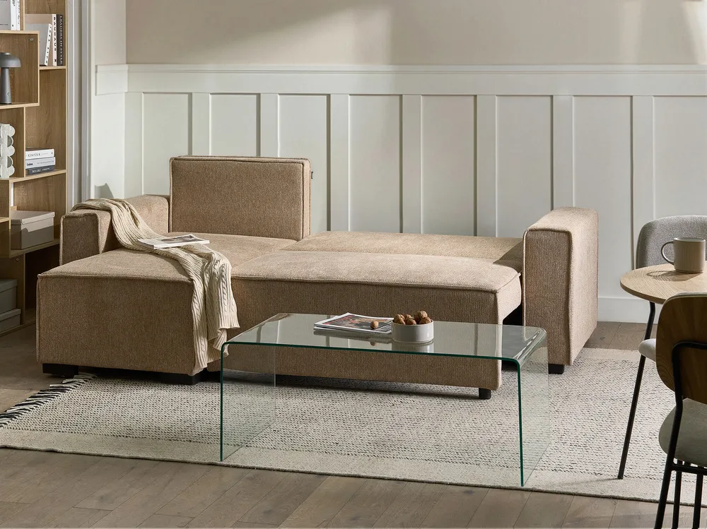 Eckschlafsofa 3-Sitzer EDANE mit Stauraum Stoff Beige rechtsseitig_1057071