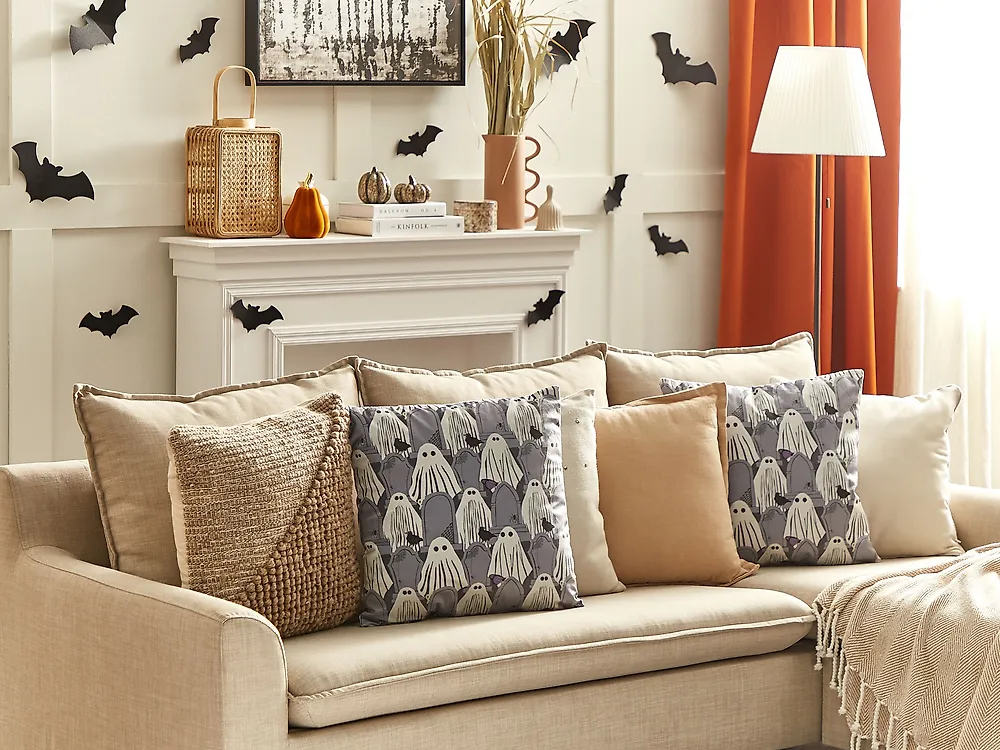 Set of 2 Decorative Cushions FANATE 45 x 45 cm Velvet Grey Abstract Pattern_1183418
