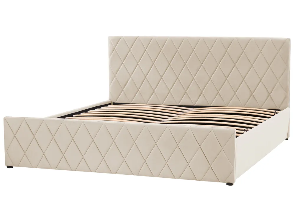 Bett mit Stauraum ROCHEFORT Samtstoff Beige 180 x 200 cm_857305