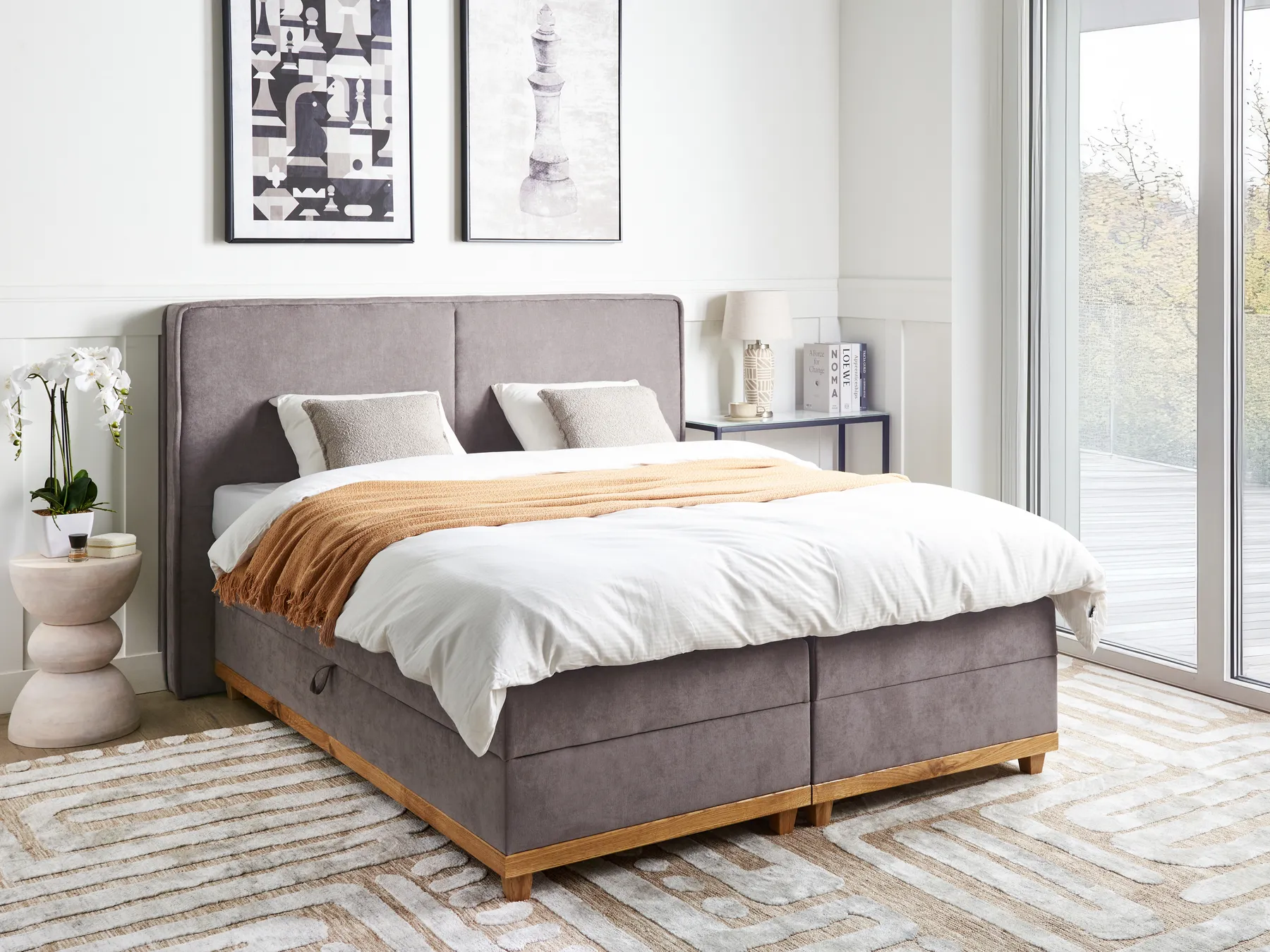 Boxspringbett mit Stauraum DYNASTY Stoff Taupe 160 x 200 cm_953954