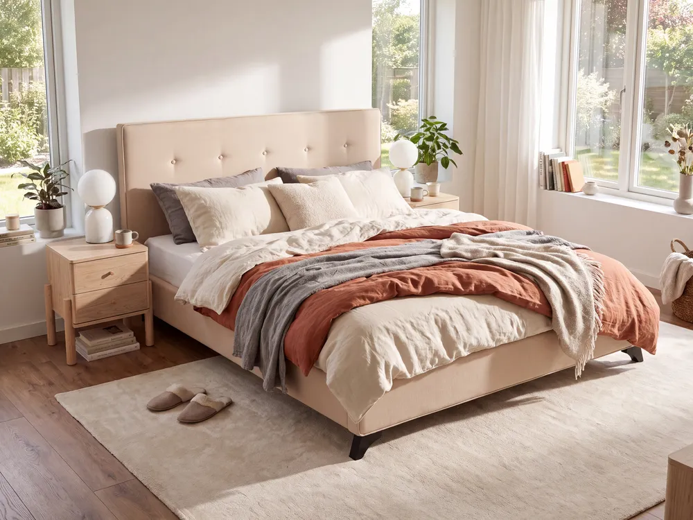 Bett mit Lattenrost Stoff AMBASSADOR 160 x 200 cm Beige_1144925