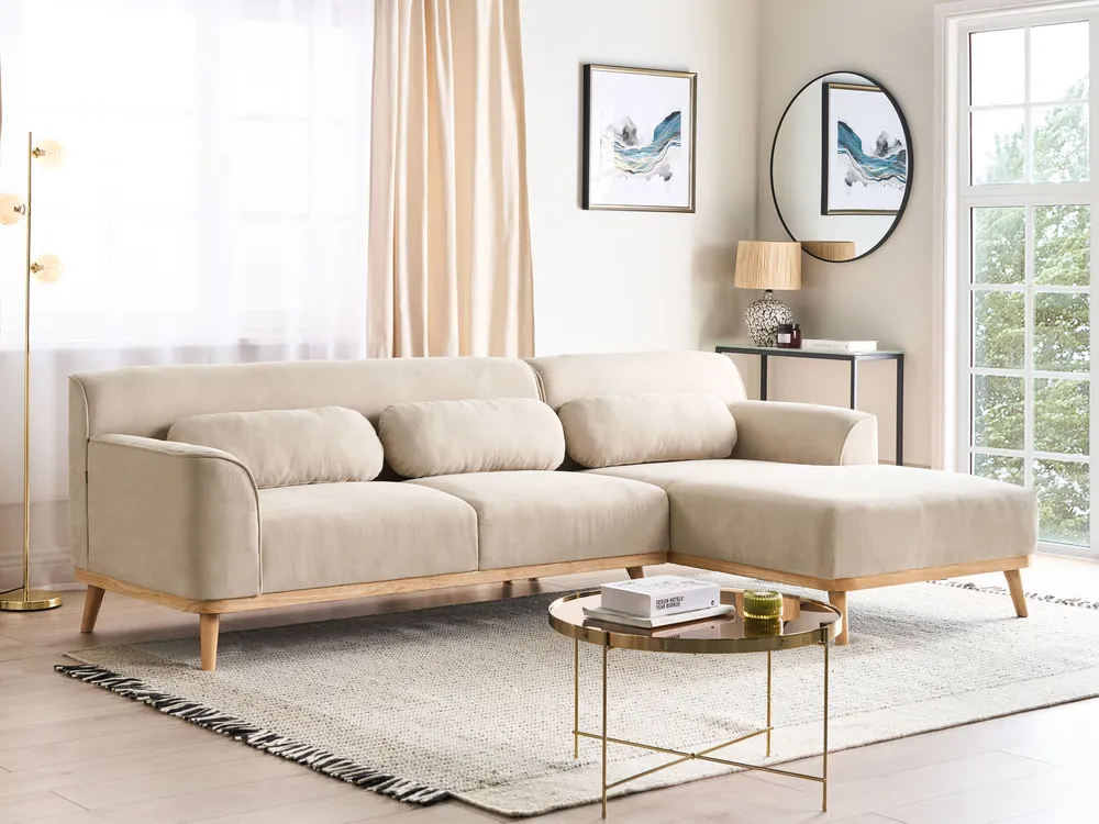 Ecksofa 3-Sitzer SIMOS Cord Hellbeige linksseitig