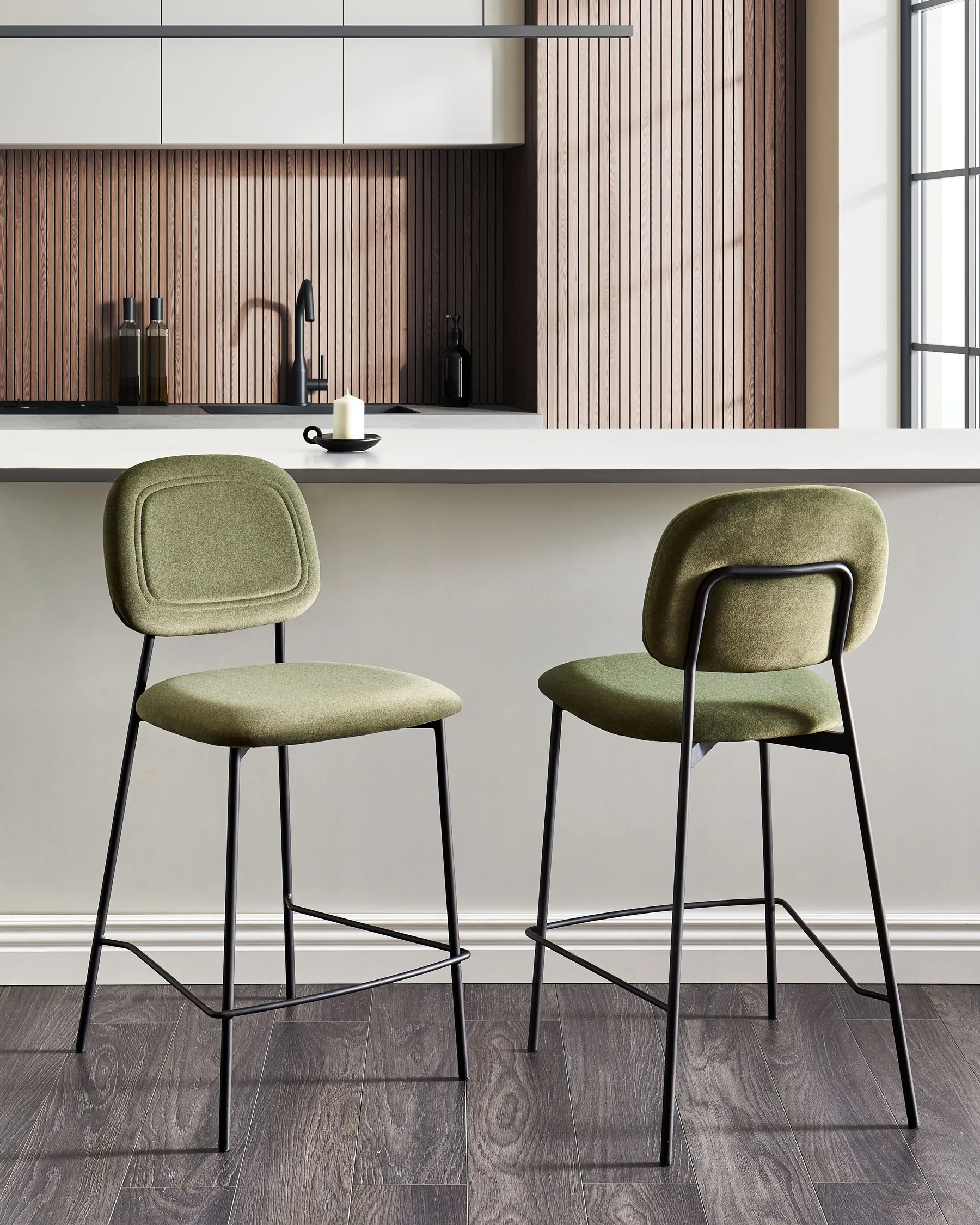 Set of 2 Bar Chairs DUETTE Velvet Olive Green_938852