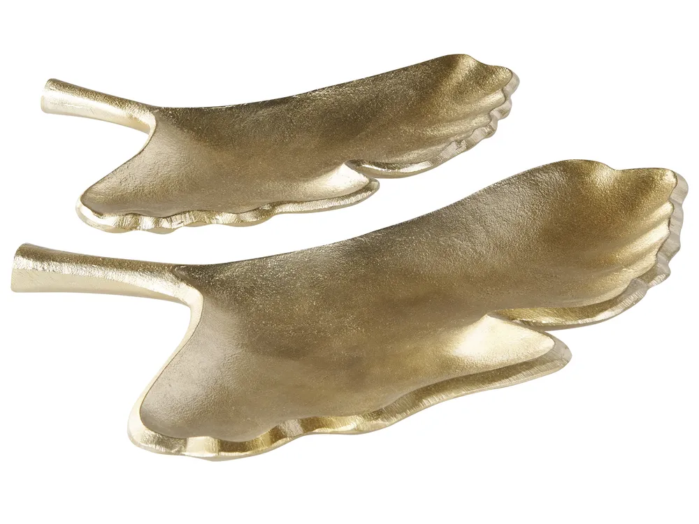 Dekotablett 2er Set Blatt PALENQUE Metall Gold
