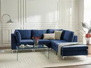 Modul Ecksofa 4-Sitzer EVJA mit Ottomane Samtstoff Marineblau linksseitig_859931