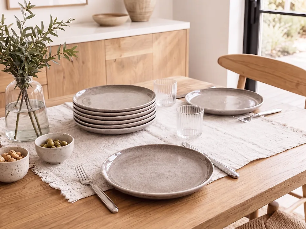 Set of 8 Side Plates COSTMARY Stoneware Grey 21 cm_1176573
