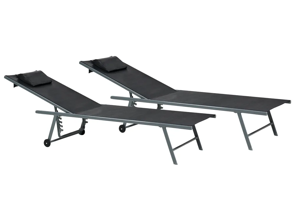 Gartenliege 2er Set SORONI mit Relaxfunktion Metall Schwarz