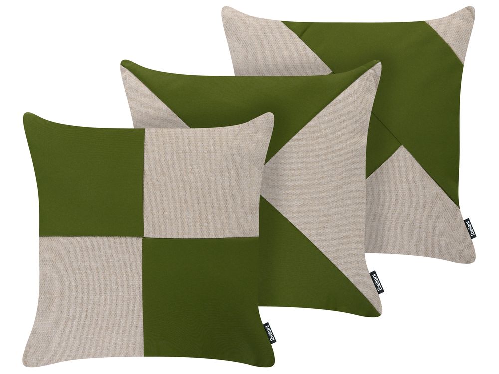 Set of 3 Outdoor Cushions ALETRIS Checked 45 x 45 cm Beige/ Green