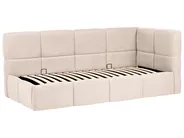 Tagesbett Stoff JACOU 90 x 200 cm mit Stauraum rechtsseitig Hellbeige_1092721
