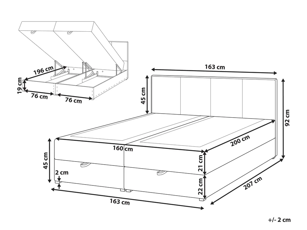 Kontinentalna postelja s prostorom za shranjevanje BARONET Blago Siva bež barva 160 x 200 cm_1004577