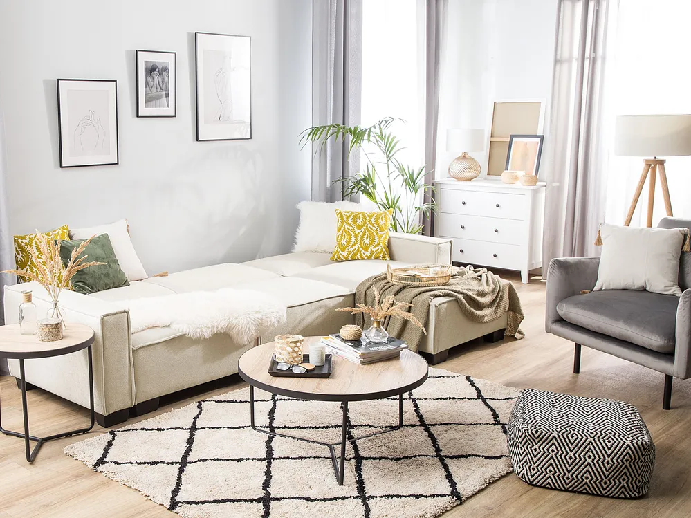 Corner Sofa Bed 3 Seater ROMEDAL Fabric Beige Left Hand_748927