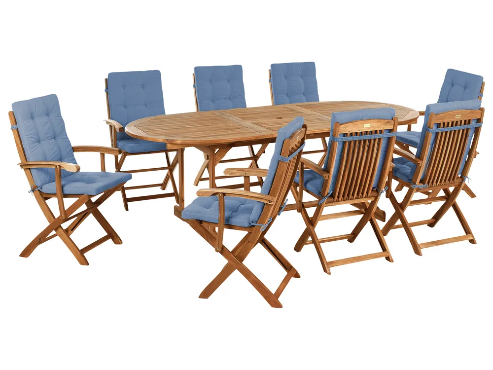 Gartenmöbel Set 8-Sitzer MAUI PREMIUM Akazienholz Blau