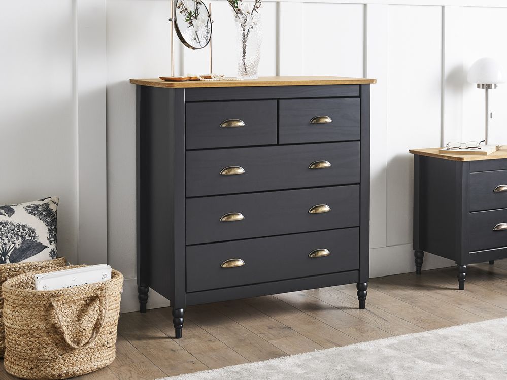 Kommode mit 5 Schubladen SHILLINGTON Kiefernholz Schwarz