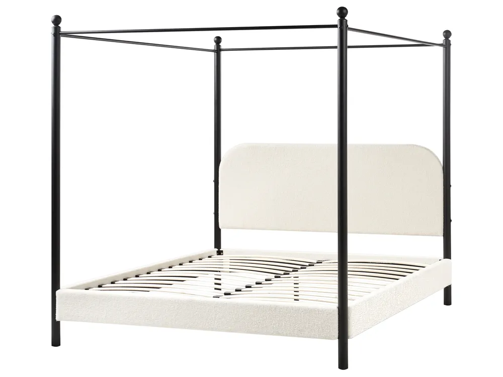 Four Poster Bed Boucle DANNEMOIS 160 x 200 cm (EU King Size) Off-White_960944