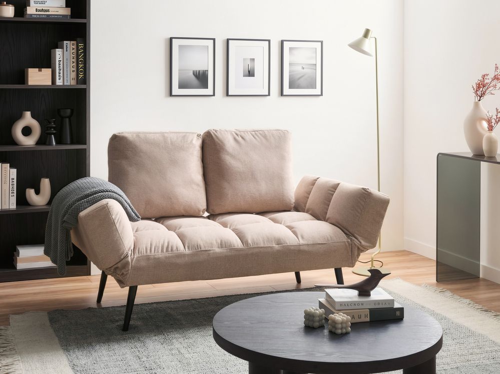 Sofa Bed 2 Seater BREKKE Fabric Beige