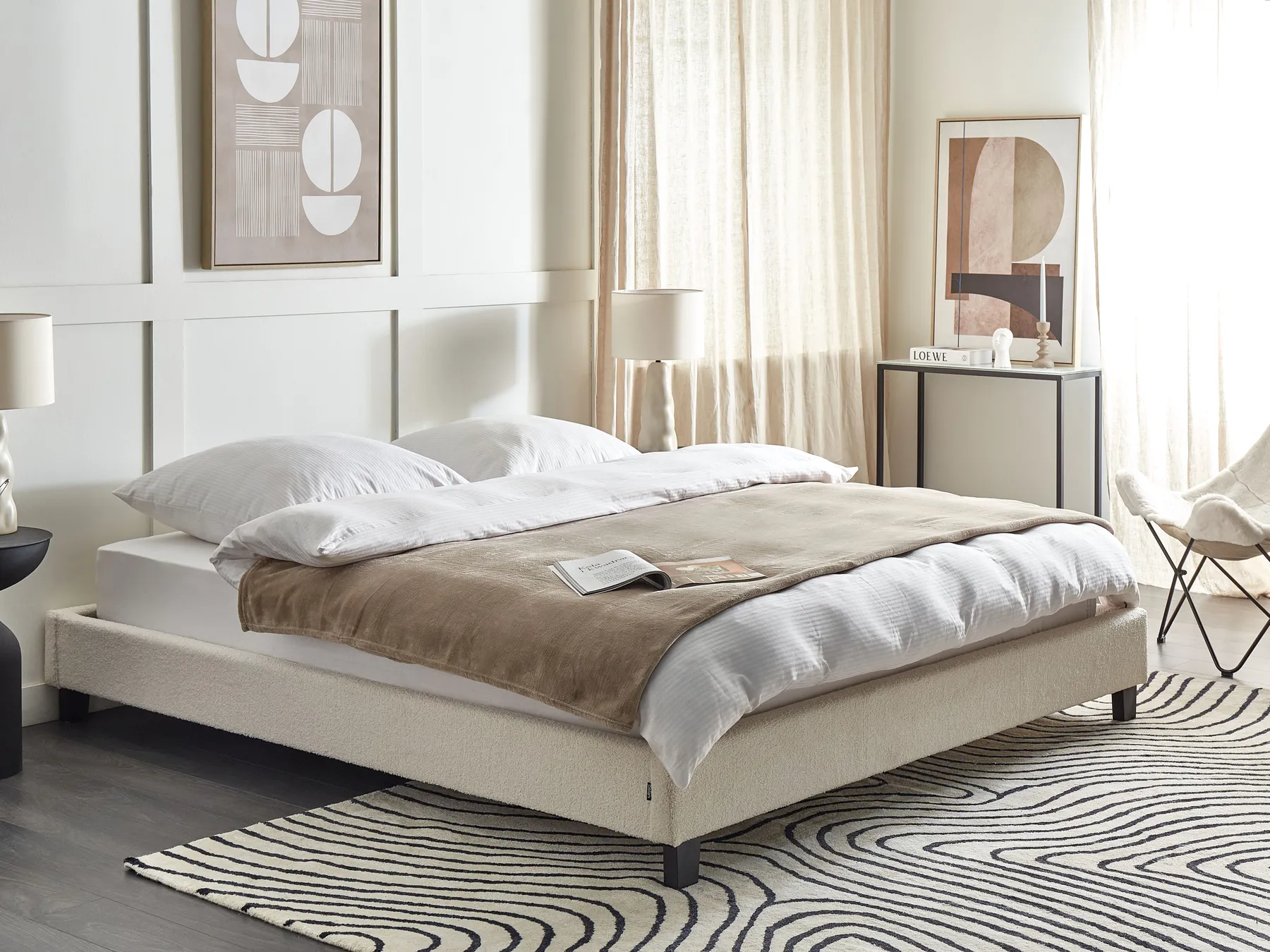 Bed without Headboard Boucle ROANNE 180 x 200 cm (EU Super King) Light Beige_903096