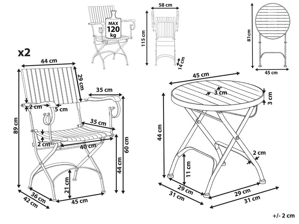 Bistro Set klappbar LASCARI Akazienholz Hellbraun_1075212
