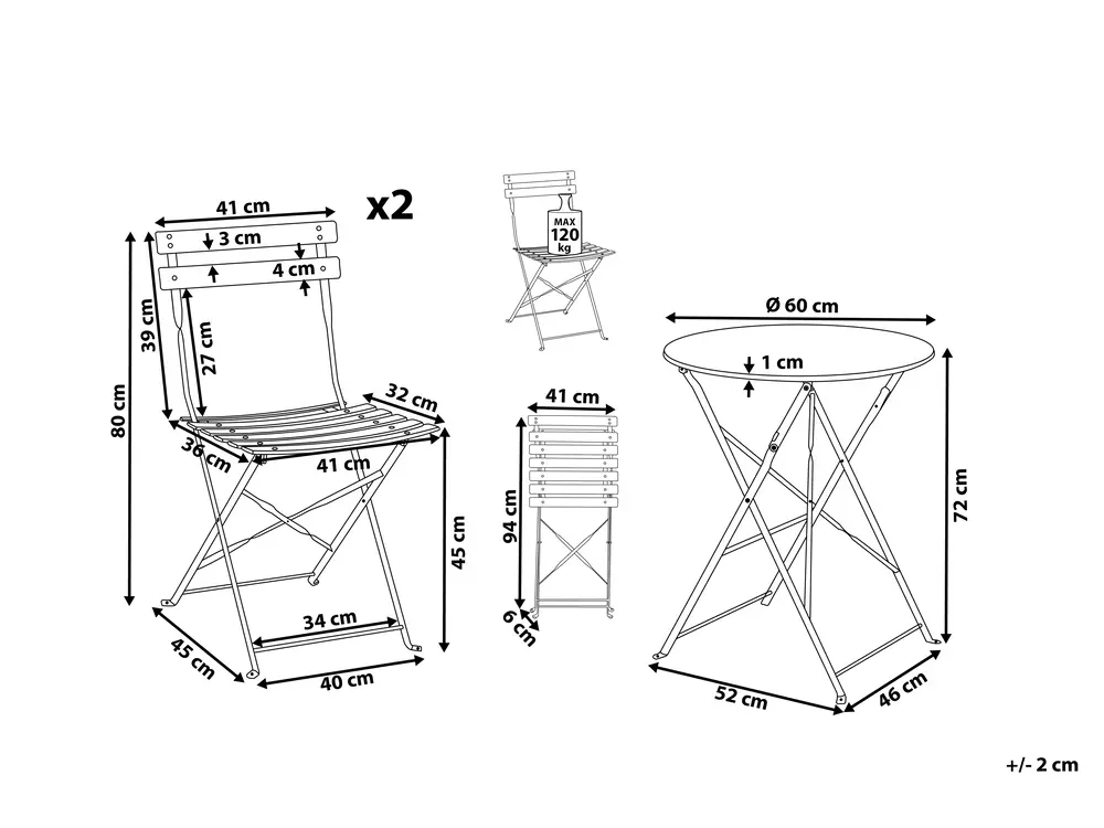 Bistro Set klappbar FIORI Metall Rosa_906119