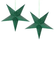Set of 2 Hanging Decorations LED MOTTI 45 cm Star Emerald Green_835492