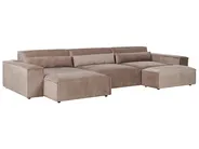 Modul Ecksofa 4-Sitzer HELLNAR mit Ottomane Stoff Hellbraun rechtsseitig_912397
