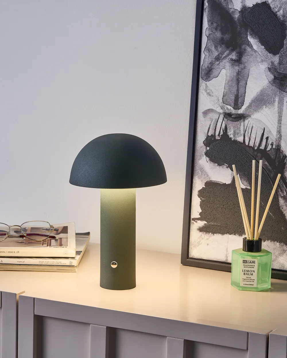 Kabellose LED Tischlampe BOJO mit Dimmer Metall Dunkelgrün