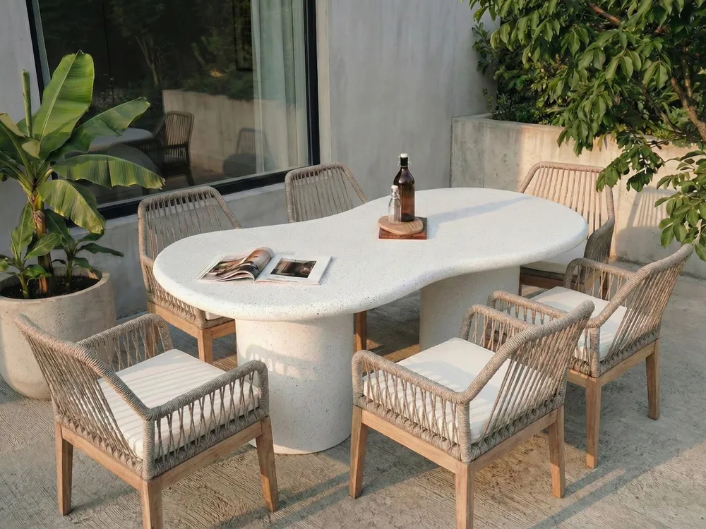 Gartentisch SIRMIONE 200 cm 110 cm Terrazzo Optik Weiß