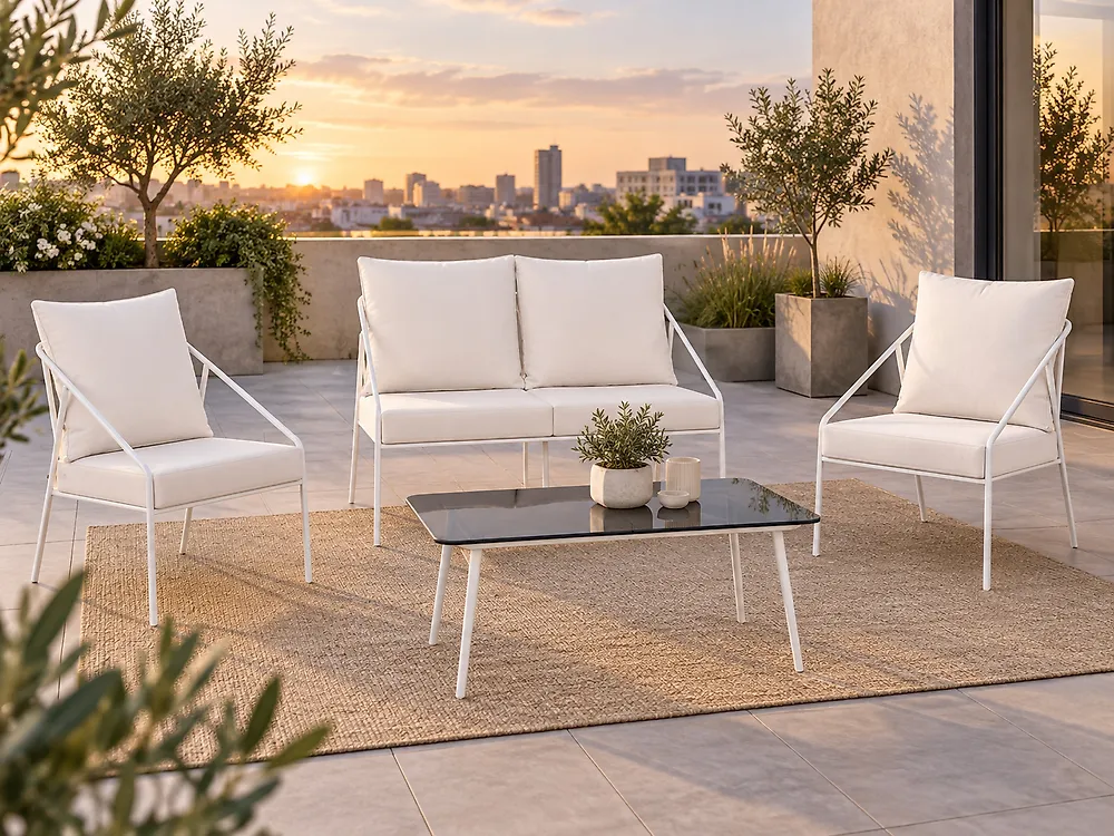 Lounge Set mit Tisch 4-Sitzer USTICA Metall Weiß_1173779