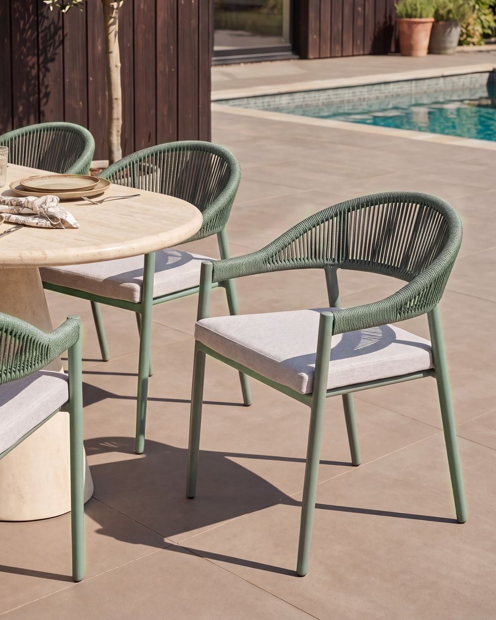 Set of 4 Garden Chairs with Cushions ORMEA Metal Green