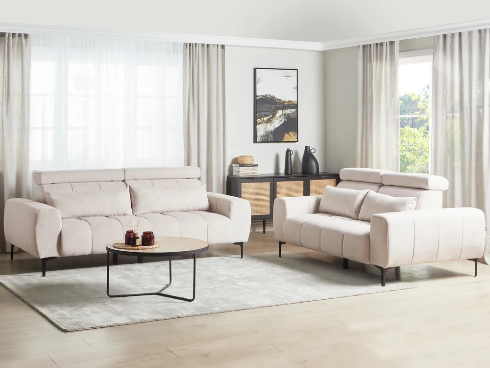 Sofa 2-Sitzer VEGAMO Stoff Hellbeige_924885