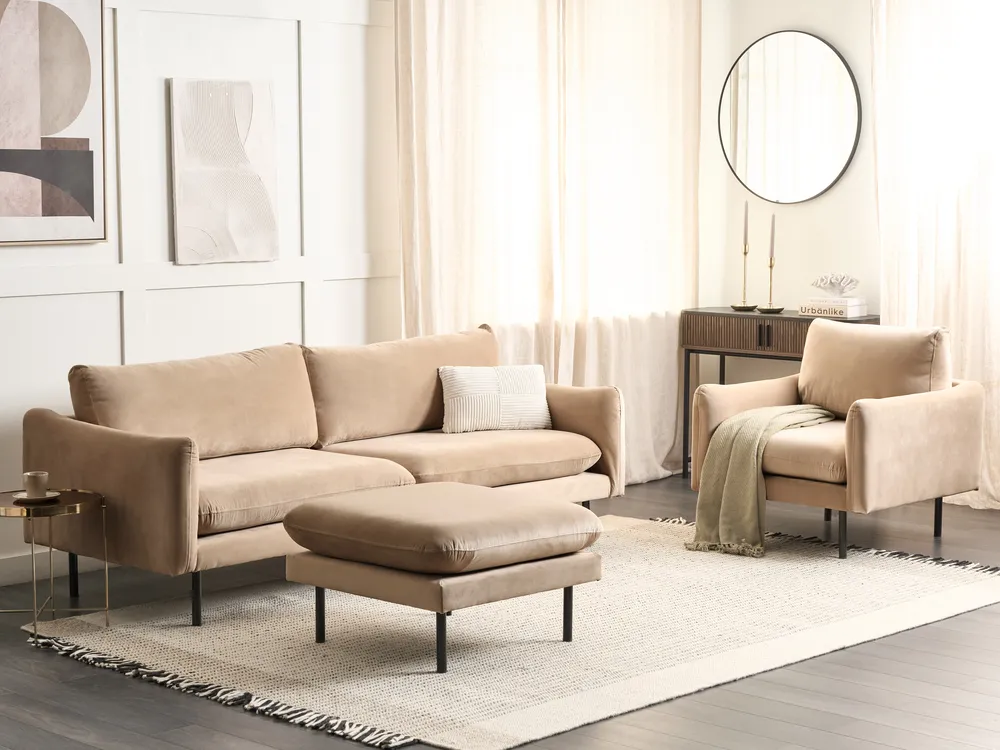 Sofa Set 5-Sitzer VINTERBRO mit Ottomane Samtstoff Beige