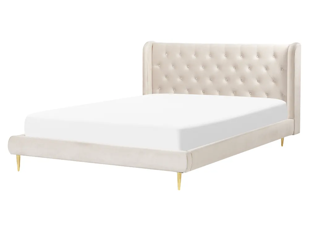 Bed Velvet FORBACH 160 x 200 cm (EU King Size) Beige