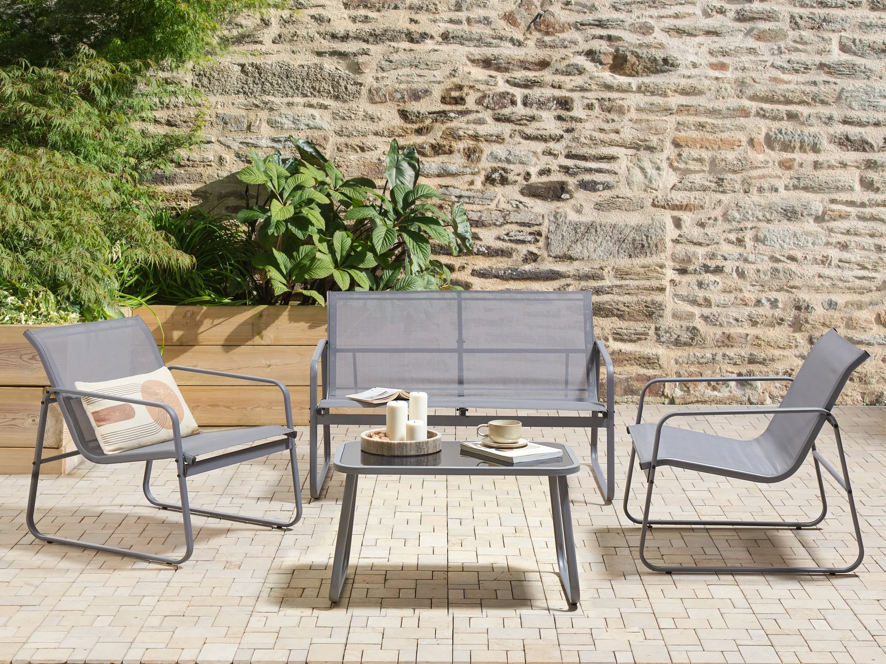 Garden Lounge Set with Table 4 Seater BARREA Metal Grey_921804