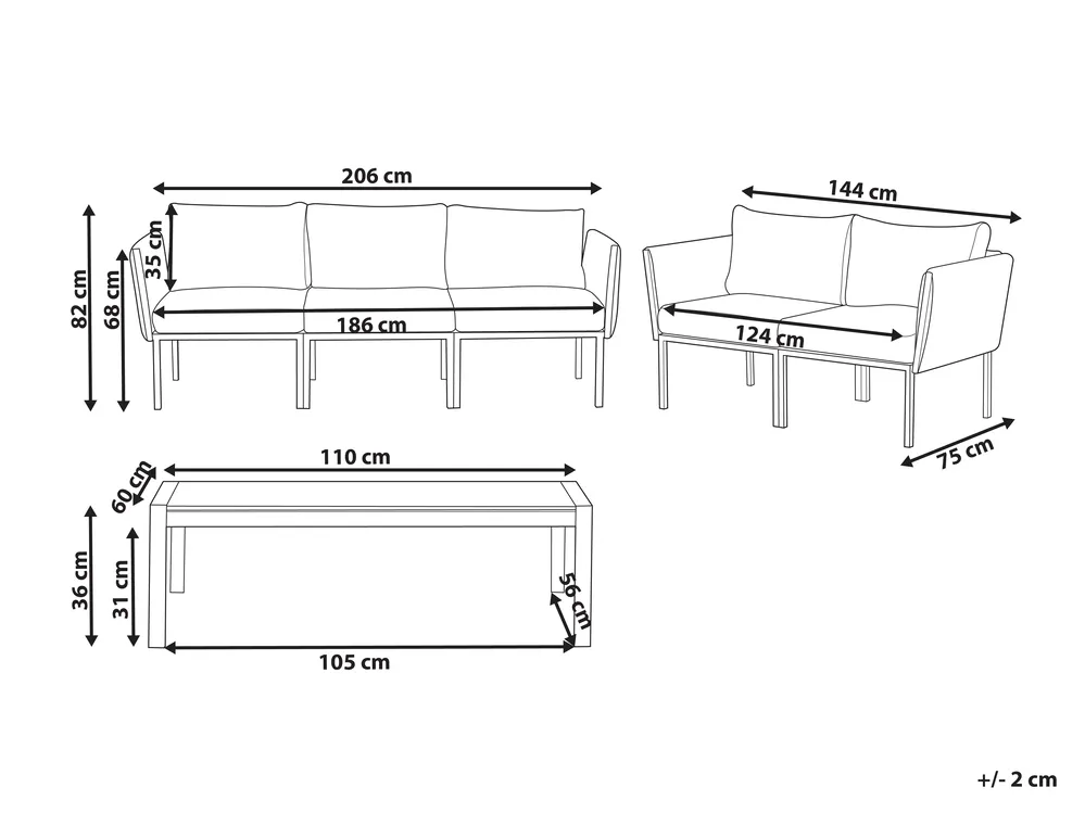 Lounge Set mit Tisch 5-Sitzer SKALA Metall Dunkelgrau_935130