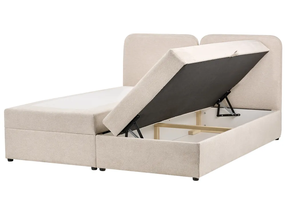 Boxspringbett mit Stauraum CHANCELLOR Stoff Hellbeige 180 x 200 cm