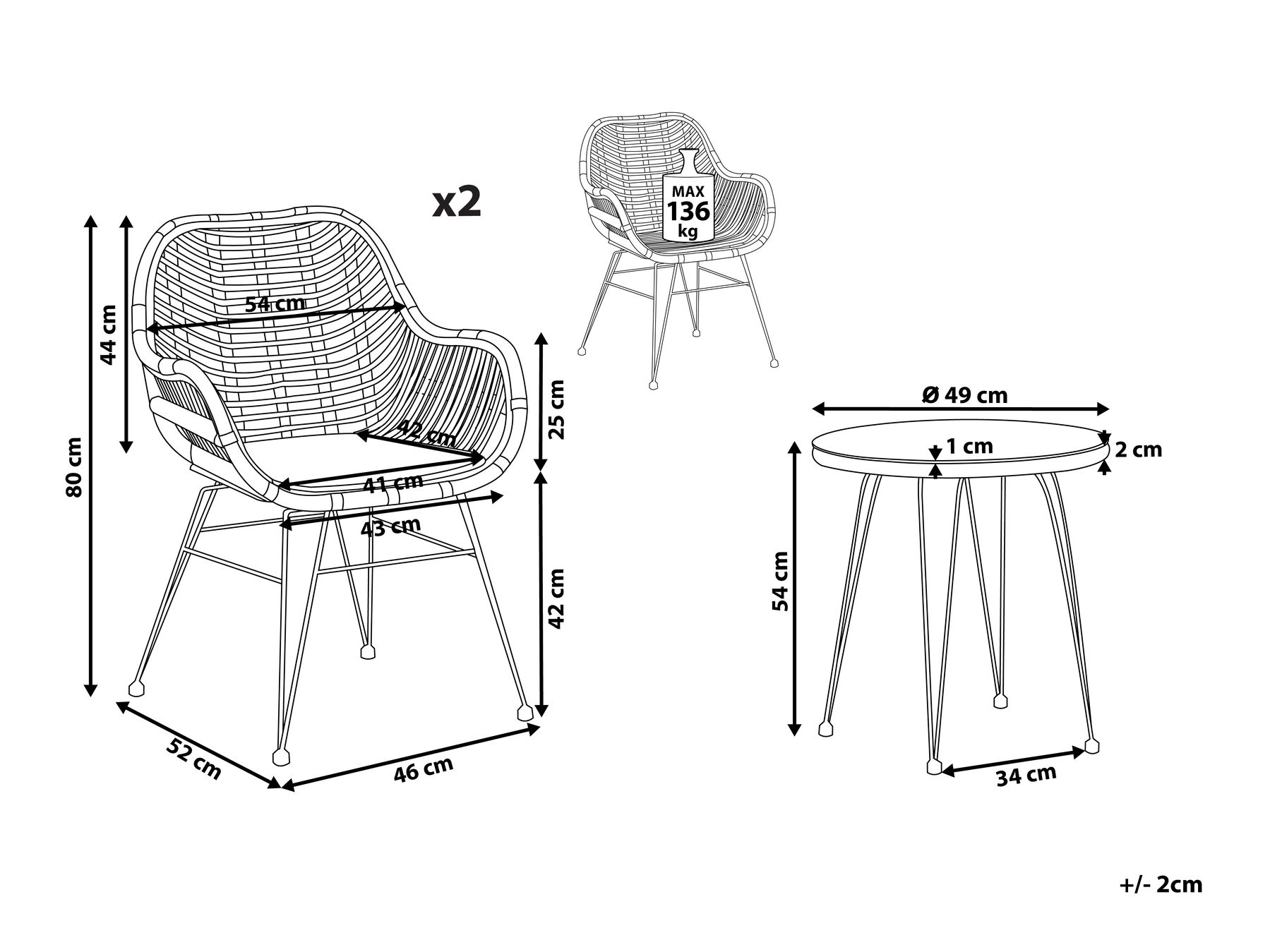 Bistro Set inkl. Kissen TROPEA II Polyrattan Naturfarben_812341