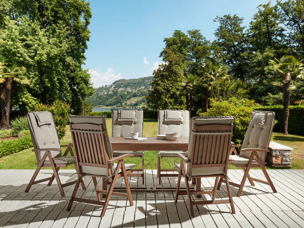 Gartenmöbel Set 6-Sitzer AMANTEA inkl. Kissen Akazienholz Taupe