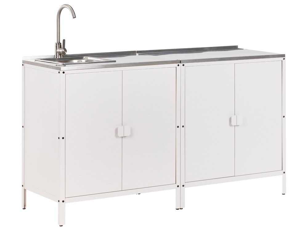 2 Piece Outdoor Kitchen Set with Sink VILAMA White Metal