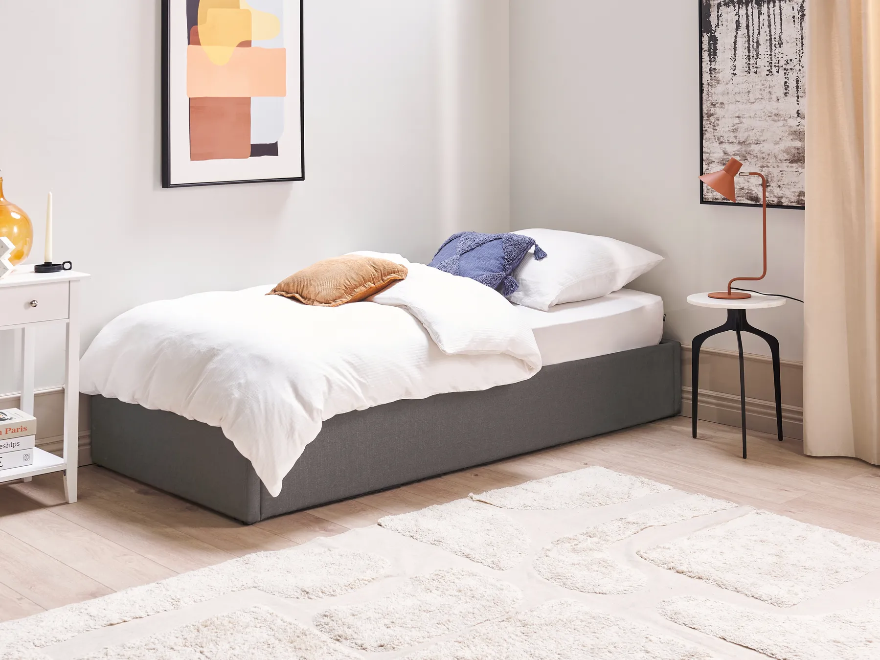Bett mit Stauraum ohne Kopfteil DINAN Stoff Dunkelgrau 90 x 200 cm_721365