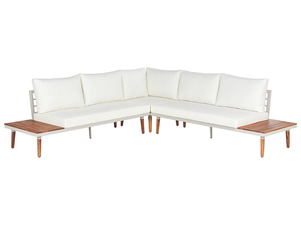 Garden Corner Sofa with Table 5 Seater CORATO Acacia Wood Off-White_920246