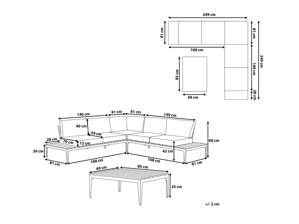 Garten Ecksofa mit Tisch 5-Sitzer POSITANO Grau_738454