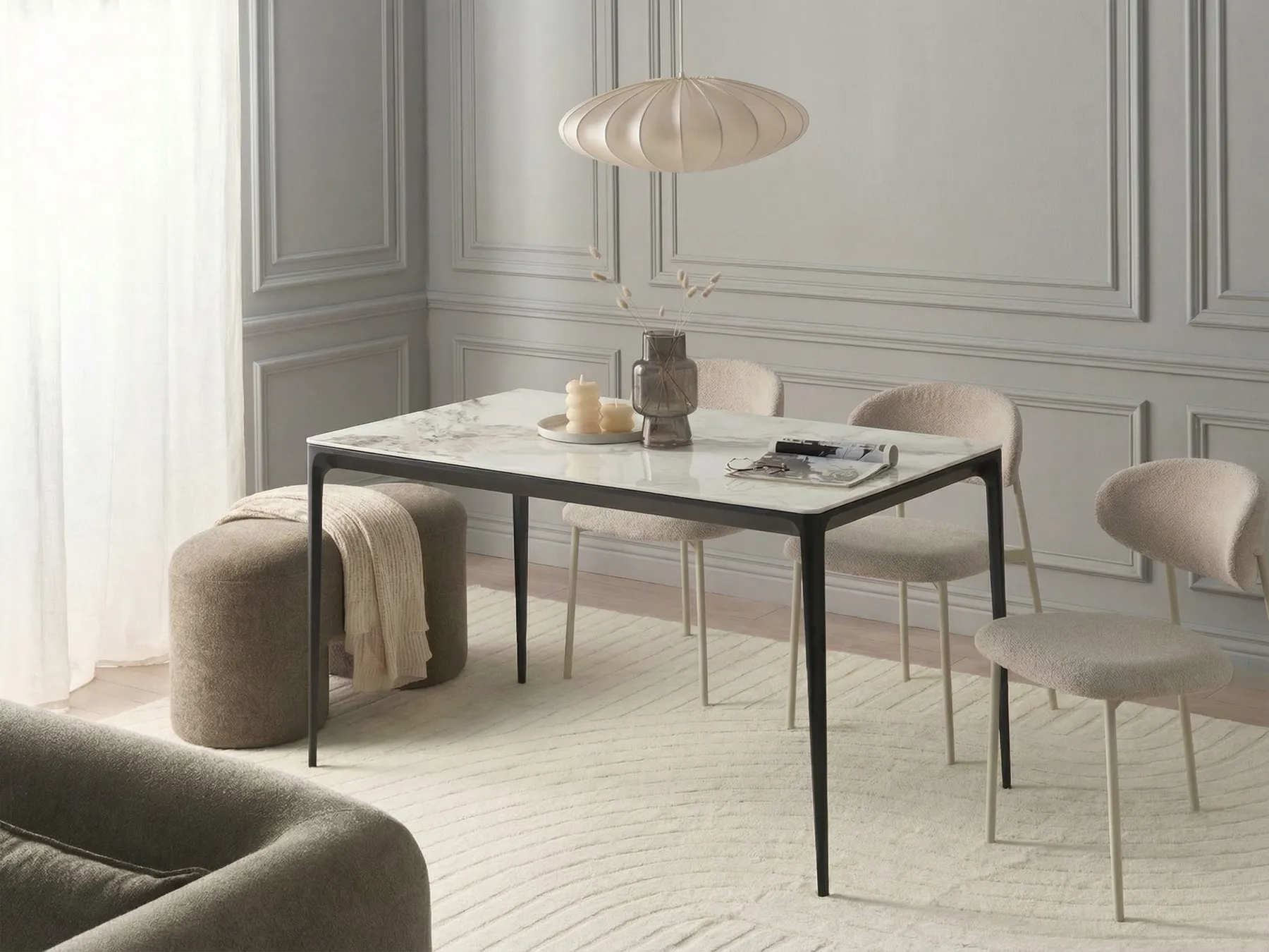 Dining Table JOLLEIN White Marble 140 cm 80 cm Glass_1043875