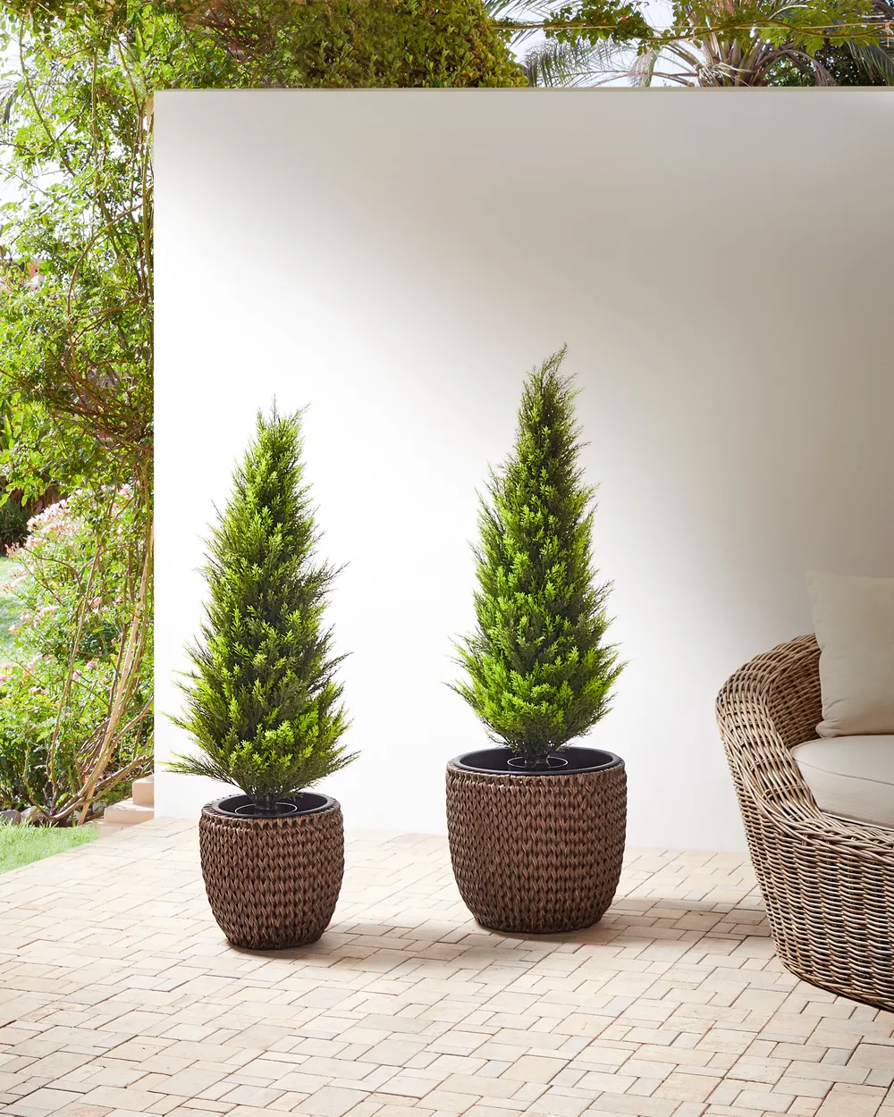 Set mit 2 Blumentöpfen BERBERIS 34/45 cm Polyrattan Dunkelbraun