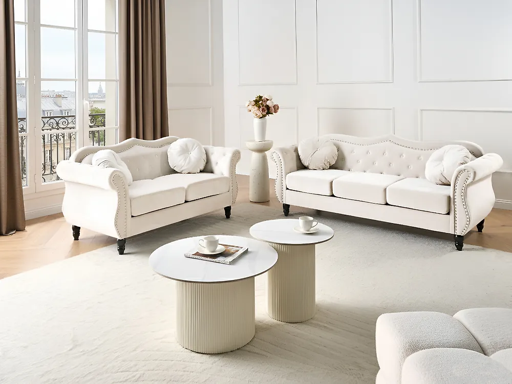 Sofa 3 Seater SKIEN Velvet Light Beige_1170621